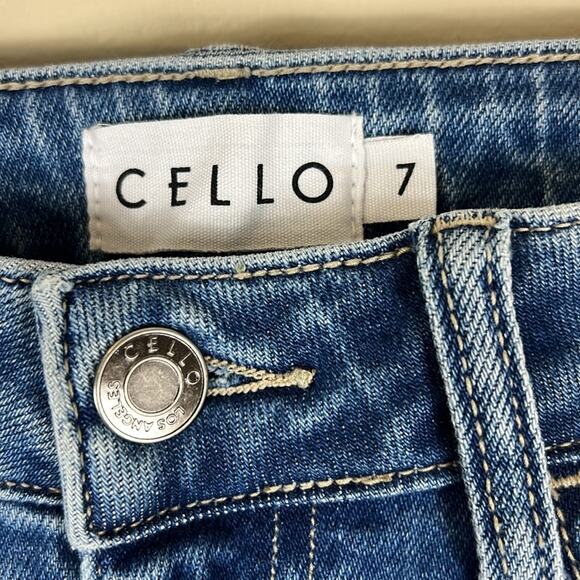 Cello Jeans Juniors 7 Two Tone Blue High Rise Flare Raw Hem Retro Y2K 70s Groovy - Picture 5 of 6